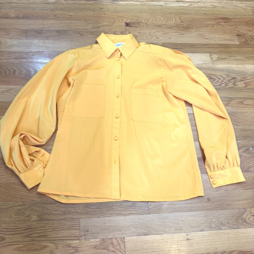 Sheridan Square Yellow Button Up Blouse Long Sleeve Pocket Shirt Size 10